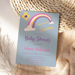Blue “You Are My Sunshine” Rainbow Baby Shower     Invitation