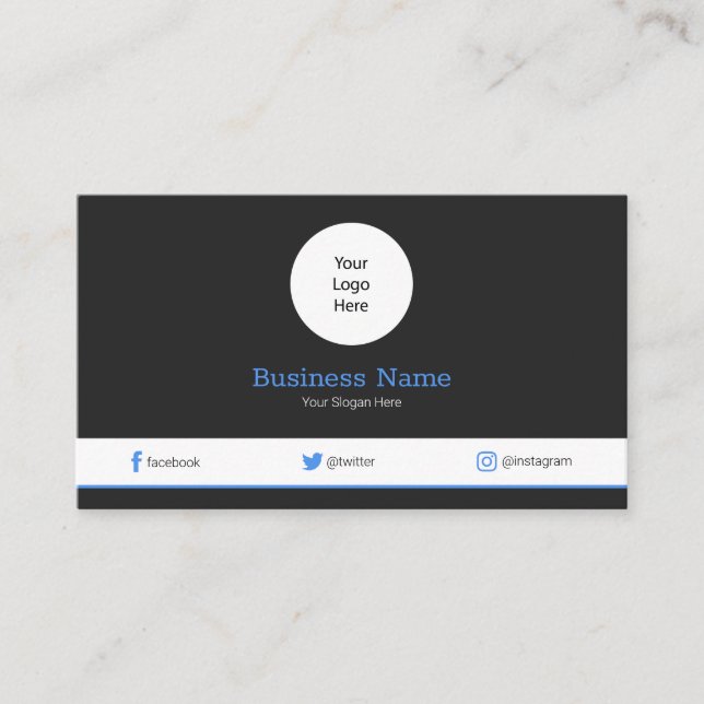 Blue Your Logo Modern Social Media Profile Business Card (Front)