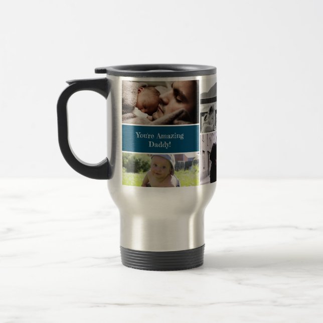 Blue You're Amazing Daddy Custom Photo Christmas Travel Mug (Left)