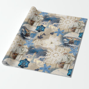 Blue Yuletide Fantasy Wrapping Paper