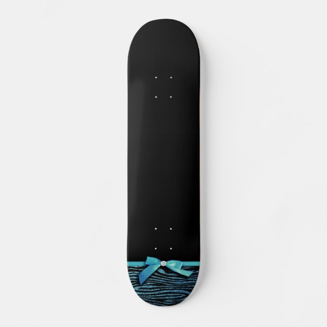 Blue Zebra and ribbon bow graphic Skateboard (Front)