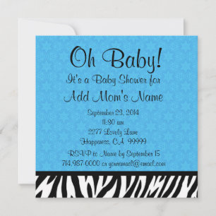 Blue Zebra and Stars Boy Baby Shower B601 Invitation
