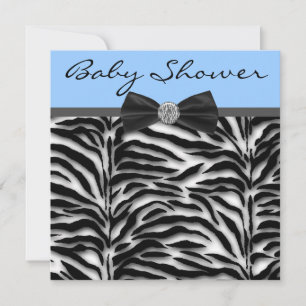 Blue Zebra Baby Boy Shower Invitation