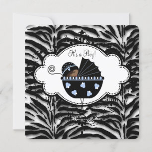 Blue Zebra Baby Boy Shower Invitation
