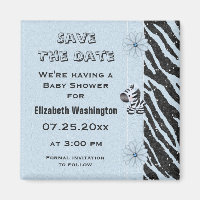 Blue Zebra & Flowers Baby Shower Save the Date
