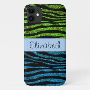 Blue Zebra, Green Zebra, Glitter Zebra, Your Name iPhone 11 Case