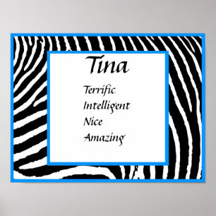 blue Zebra Name Art Wall Print
