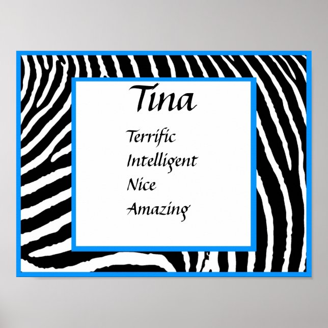 blue Zebra Name Art Wall Print (Front)