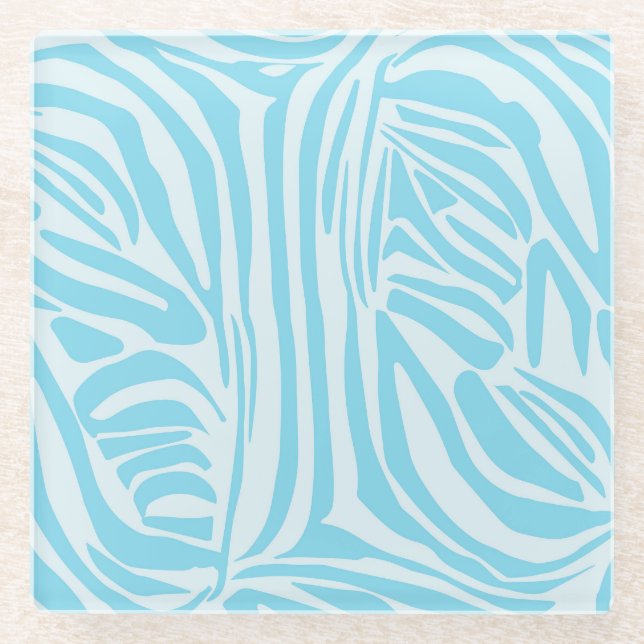 Blue Zebra Pattern Glass Coaster (Front)