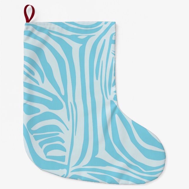 Blue Zebra Pattern Large Christmas Stocking (Front)