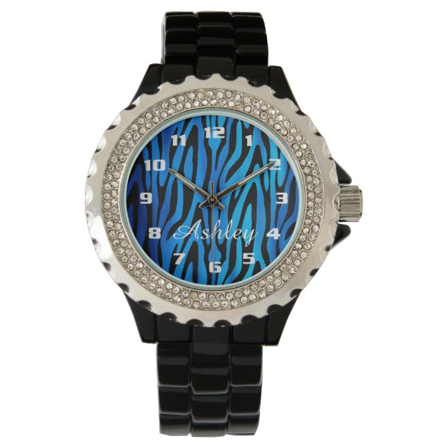 Blue Zebra Pattern Monogram Watch (Front)