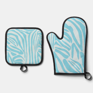 Blue Zebra Pattern Oven Mitt & Pot Holder Set
