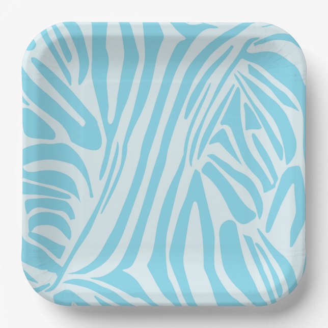Blue Zebra Pattern Paper Plate (Front)