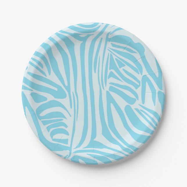 Blue Zebra Pattern Paper Plate (Front)