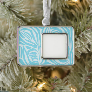 Blue Zebra Pattern Silver Plated Framed Ornament