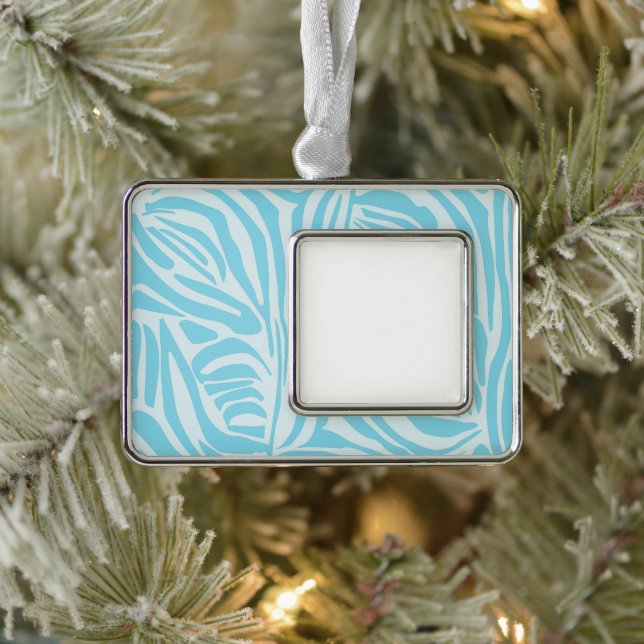 Blue Zebra Pattern Silver Plated Framed Ornament (Tree)