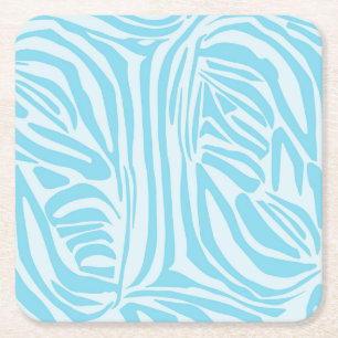Blue Zebra Pattern Square Paper Coaster