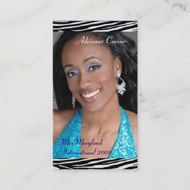 Blue Zebra Print Pageant Business Cards (Front)