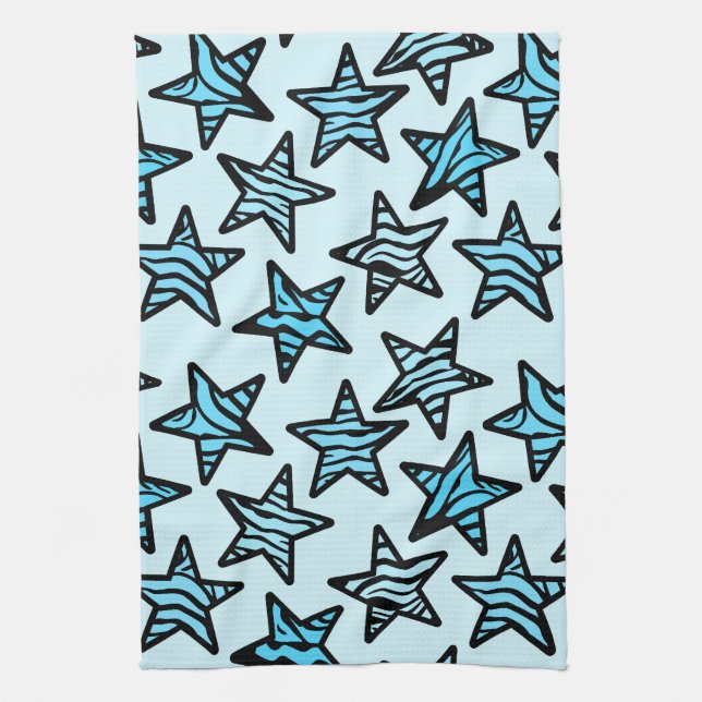 Blue zebra print stars tea towel (Vertical)