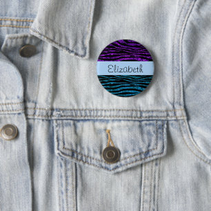 Blue Zebra, Purple Zebra, Glitter Zebra, Your Name 6 Cm Round Badge