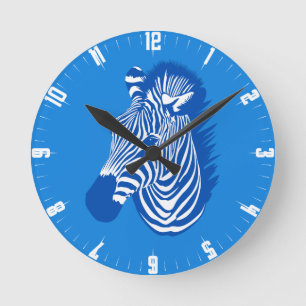 Blue Zebra  Round Clock