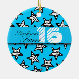 Blue zebra stars Sweet 16 Birthday Ornament