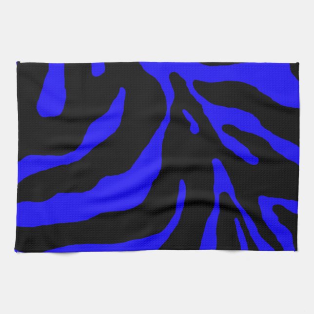 Blue Zebra Stripe Animal Print Tea Towel (Horizontal)