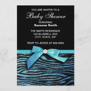 Blue Zebra stripe Boy Baby Shower invitation