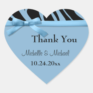 Blue Zebra Stripes And Bow Thank You Sticker