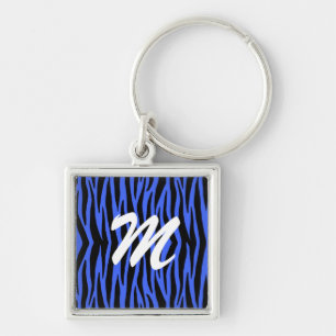 Blue Zebra Stripes Key Chain
