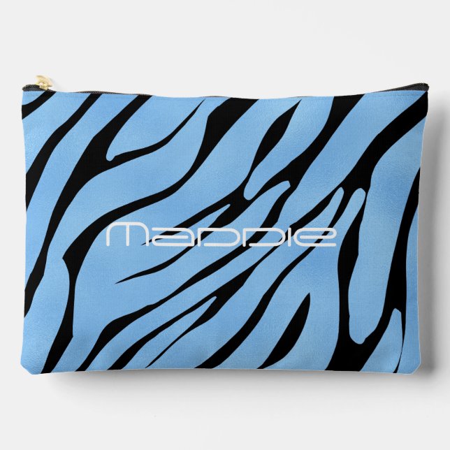 Blue Zebra Stripes Pattern  Accessory Pouch (Front)