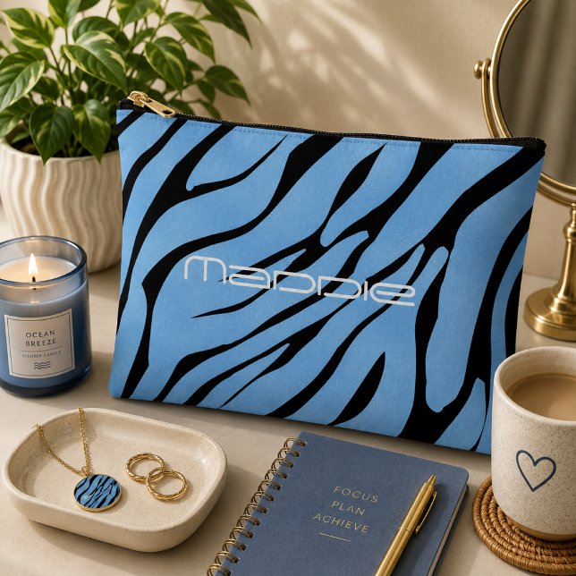 Blue Zebra Stripes Pattern  Accessory Pouch (Creator Uploaded)