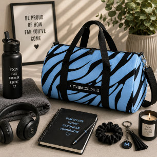 Blue Zebra Stripes Pattern Duffle Bag