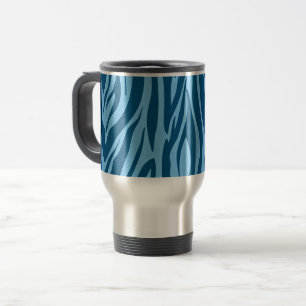 Blue Zebra Stripes Travel Mug