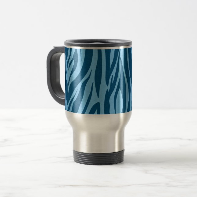 Blue Zebra Stripes Travel Mug (Front Left)