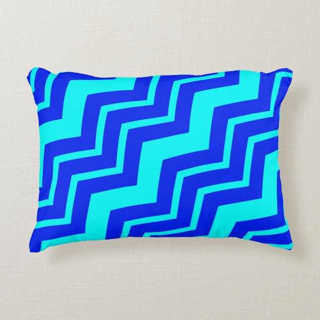 Blue Zig Zag Chevron Pattern Design  Decorative Cushion (Front)