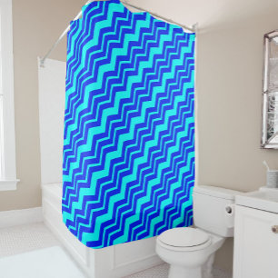 Blue Zig Zag Chevron Pattern Design  Shower Curtain