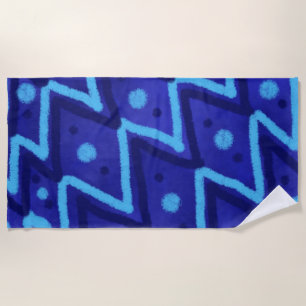 Blue Zig Zags Dots Funky Pattern Beach Towel