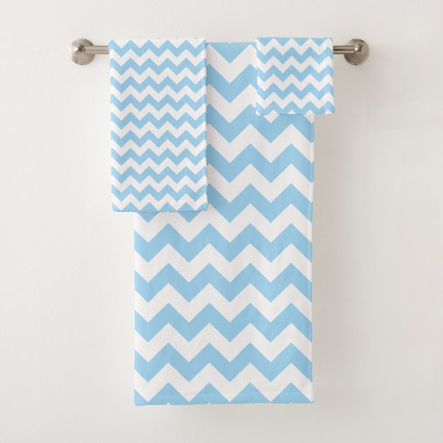 Blue Zigzag, Blue Chevron, Geometric Pattern Bath Towel Set (Insitu)