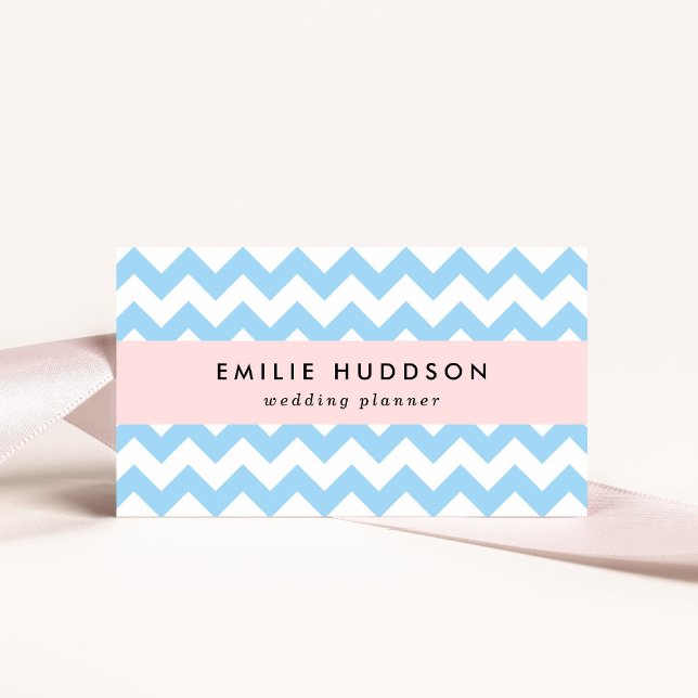 Blue Zigzag, Blue Chevron, Geometric Pattern Business Card (Creator Uploaded)