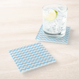 Blue Zigzag, Blue Chevron, Geometric Pattern Glass Coaster