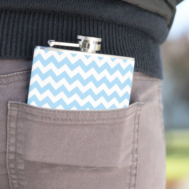 Blue Zigzag, Blue Chevron, Geometric Pattern Hip Flask (In Situ)