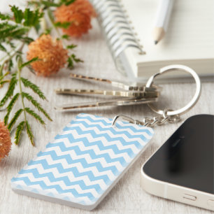 Blue Zigzag, Blue Chevron, Geometric Pattern Key Ring