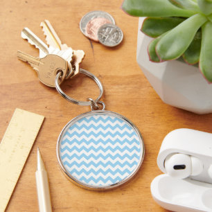 Blue Zigzag, Blue Chevron, Geometric Pattern Key Ring