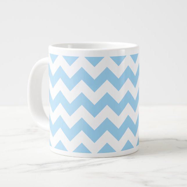 Blue Zigzag, Blue Chevron, Geometric Pattern Large Coffee Mug (Front Left)