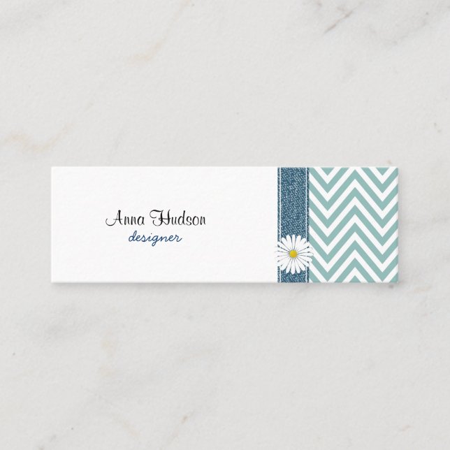Blue Zigzag, Blue Chevron, Geometric Pattern Mini Business Card (Front)