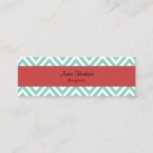 Blue Zigzag, Blue Chevron, Geometric Pattern Mini Business Card