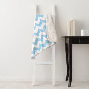 Blue Zigzag, Blue Chevron, Geometric Pattern Sherpa Blanket