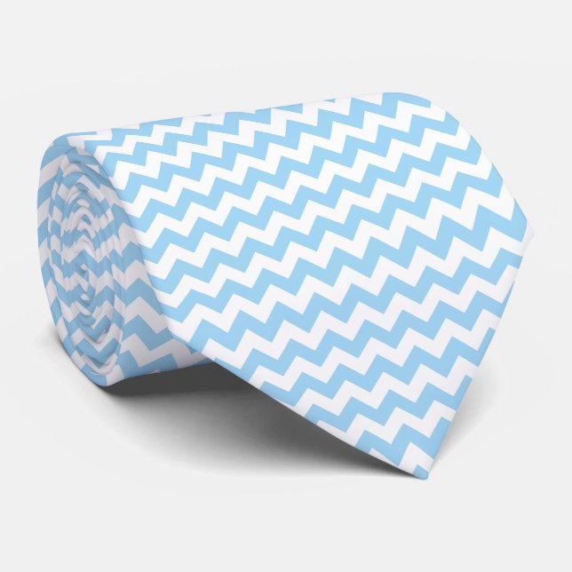 Blue Zigzag, Blue Chevron, Geometric Pattern Tie (Rolled)