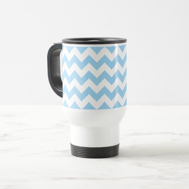 Blue Zigzag, Blue Chevron, Geometric Pattern Travel Mug (Front Left)